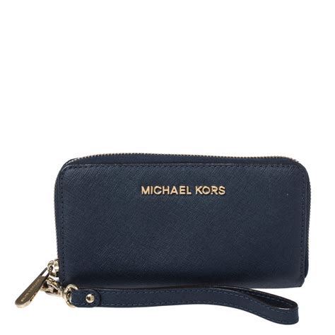 michael kors double zip wristlet navy plblue|Michael Kors wristlet small.